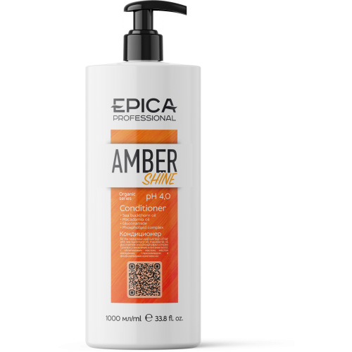 EPICA Professional Amber Shine ORGANIC Кондиционер для восстановления и питания волос с облепиховым маслом, маслом макадамии, глюконамидом и фосфолипидным комплексом,1000мл