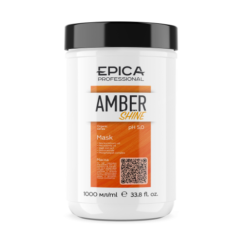 EPICA Professional Amber Shine ORGANIC Маска для восстановления и питания с облепиховым маслом, маслом макадамии, экстрактом шалфея, глюконамидом и фосфолипидным комплексом , 1000 мл.