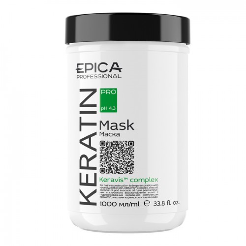 EPICA Professional Keratin PRO Маска для реконструкции и глубокого восстановления волос с гидролизованным кератином, комплексом KERAVIS™, маслами карите, кокоса и авокадо, 250 мл.