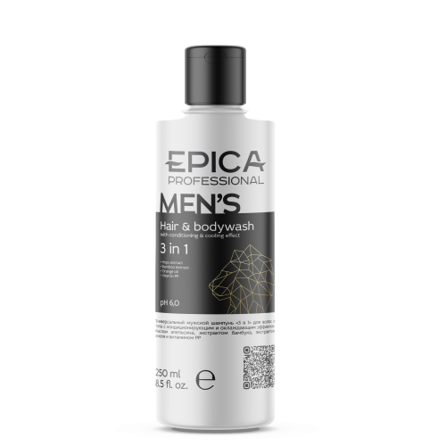 EPICA Professional Men's 3 in 1 Универсальный мужской шампунь для волос и тела с конд., 250 мл
