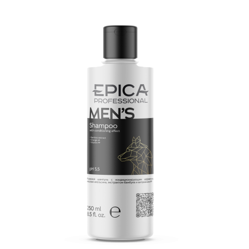 EPICA Professional Men's 3 in 1 Универсальный мужской шампунь для волос и тела с кондиционирующим и охлаждающим эффектом с маслом апельсина, экстрактом бамбука, экстрактом хмеля и витамином PP, 250 мл.
