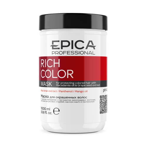 EPICA Professional Rich Color Маска для окрашенных волос с маслами манго, макадамии и экстрактом виноградных косточек, 1000 мл.